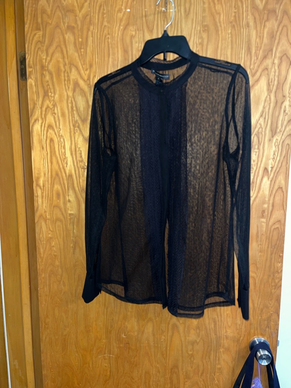 White House Black Market Black Lace-Trim Sheer Blouse